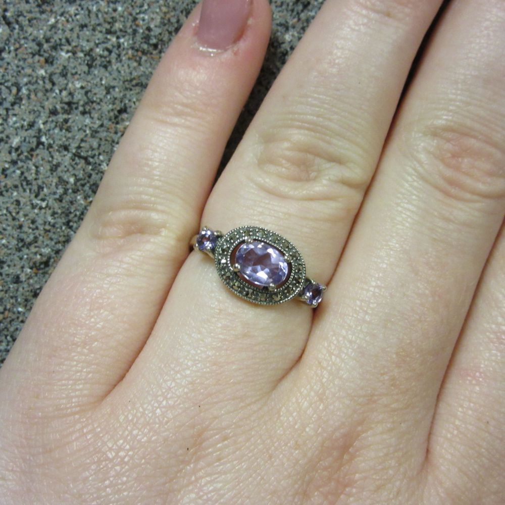 Marcasite and Amethyst 3-stone Ring